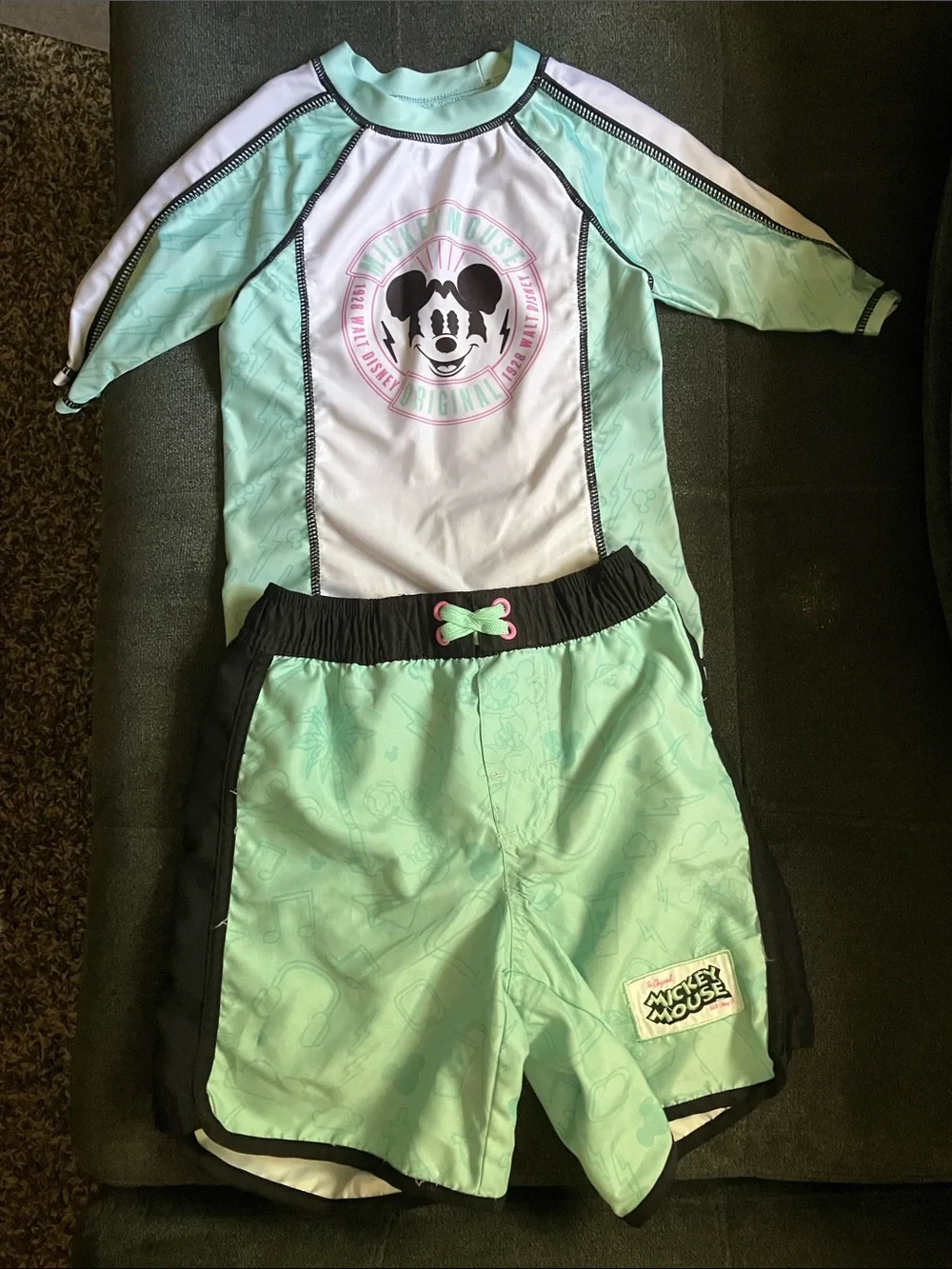 Mickey Mouse Mint & White Rash Guard Set